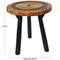 22" Brown Teak Wood Round Accent Table with Geometric Layered Circle Design and Black Legs